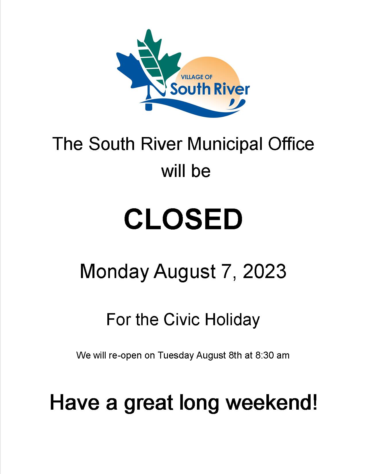 Office Closure for Civic Holiday Notice